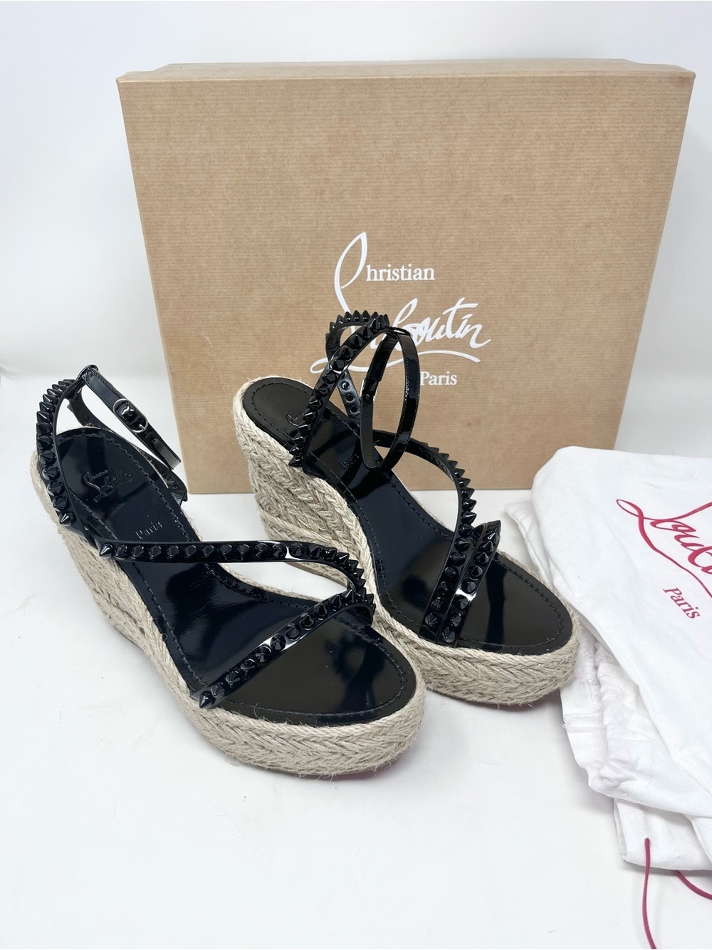 Christian Louboutin Mafaldina Espadrille Wedge Sandal Black Spike size 40 EU